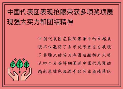 中国代表团表现抢眼荣获多项奖项展现强大实力和团结精神