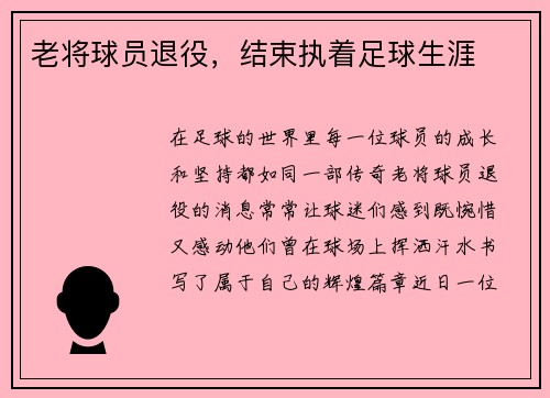 老将球员退役，结束执着足球生涯